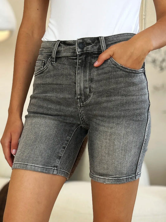 Judy Blue Full Size High Waist Washed Denim Shorts – Grey – S