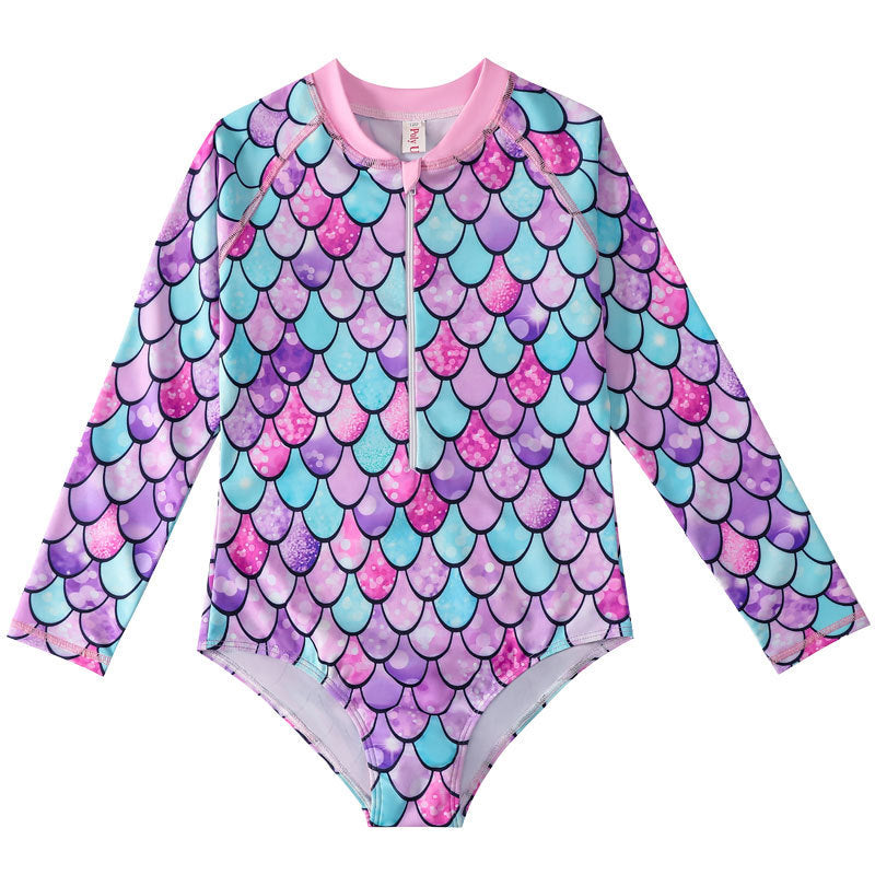 Kids’ Mermaid Long-Sleeve Swimsuit – UV Protection One-Piece - The Dock Drop