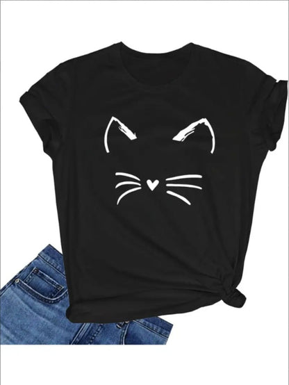 Cat Whiskers Graphic Tee – Cute Casual T-Shirt - The Dock Drop