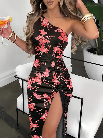 Midnight Blossom™ One-Shoulder Slit Maxi Dress