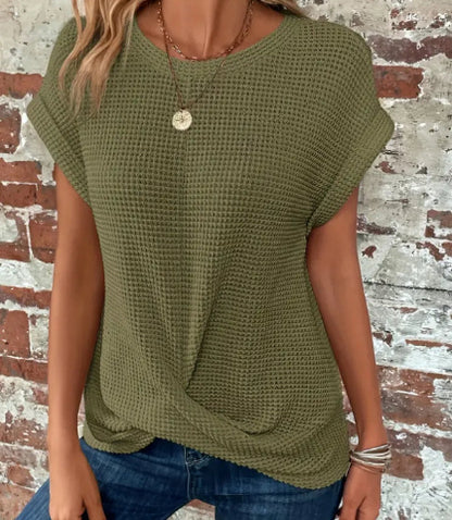 Women’s Short-Sleeve Waffle Knit Top – Lightweight, Casual Comfort - The Dock Drop