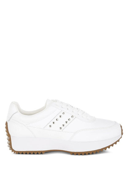 Athion Studded Real Leather Sneakers – Black – US-7 / UK-5 / EU-38