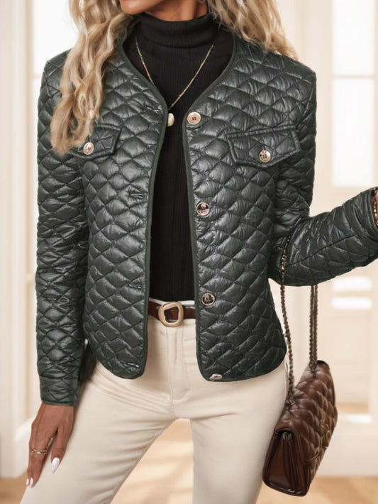 Women’s Quilted Short Jacket – Diamond Pattern, Lightweight Warmth