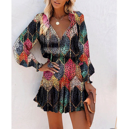 Floral Puff-Sleeve Ruffle Dress – Elastic Waist, V-Neck, Flowy Hem - The Dock Drop