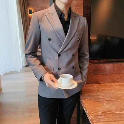 Men’s Double-Breasted Casual Blazer – Modern Slim Fit Jacket - The Dock Drop