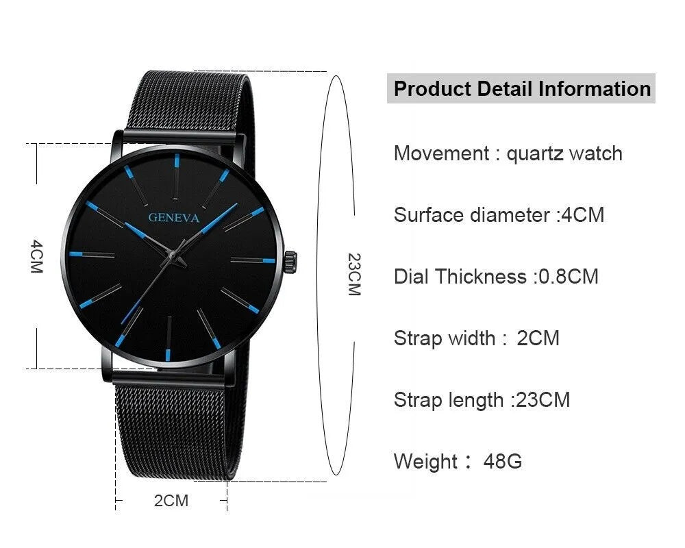 Midnight Current™ Men’s Quartz Watch – Stainless Steel, Waterproof, Luminous