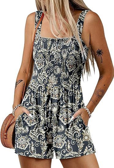 ShoreBloom Floral Romper – Sleeveless, Pockets, Beach-Ready - The Dock Drop