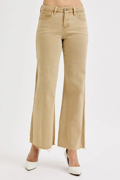 RISEN Full Size Raw Hem Wide Leg Jeans – Tan – 0(24)
