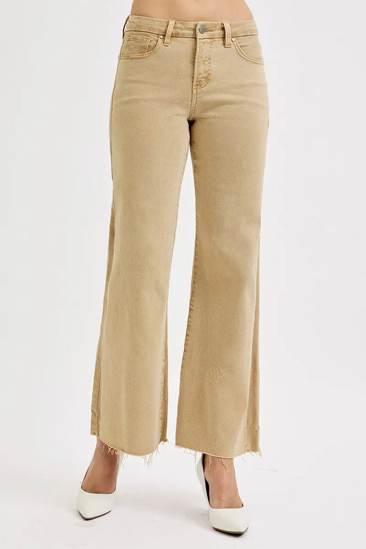 RISEN Full Size Raw Hem Wide Leg Jeans – Tan – 0(24)