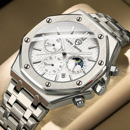 Stainless Steel Chronograph-Style Quartz Watch — Water-Resistant, Luminous Markers - The Dock Drop