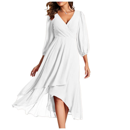 Women’s V-Neck Layered Maxi Dress – Long Sleeve, Flowy Evening Style - The Dock Drop