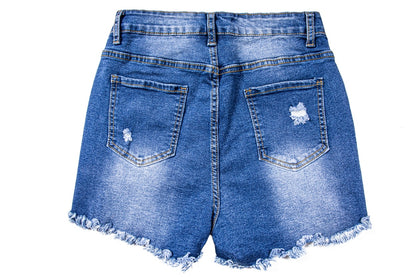 Women’s & Teens Distressed Denim Shorts — Mid-Rise with Button Fly - The Dock Drop