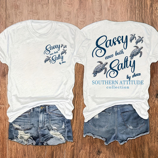 Women’s Round-Neck Graphic Tee – Turtle Print, Soft Cotton Blend - The Dock Drop