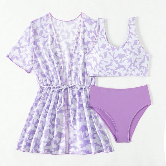 Kids 3-Piece Swimsuit Set – Rash guard, Bottoms & Matching Cover-Up