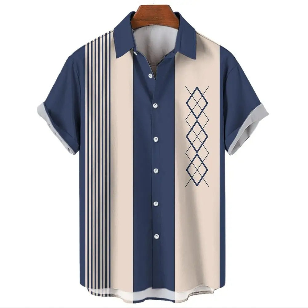 Two-Tone Stripe Resort Button-Up – Short Sleeve (S–2XL) - The Dock Drop