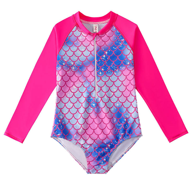 Kids’ Mermaid Long-Sleeve Swimsuit – UV Protection One-Piece - The Dock Drop