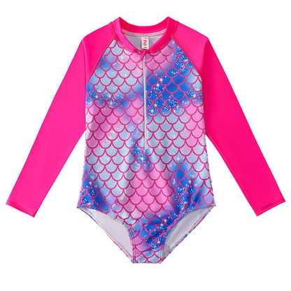 Kids’ Mermaid Long-Sleeve Swimsuit – UV Protection One-Piece - The Dock Drop