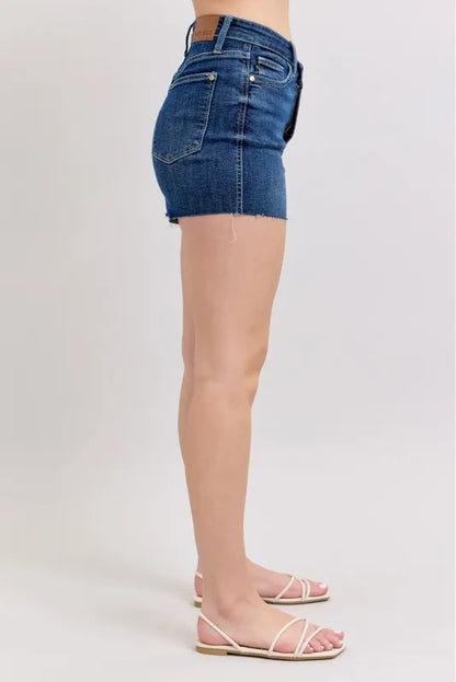 Judy Blue High Waist Criss – Cross Waistband Denim Shorts
