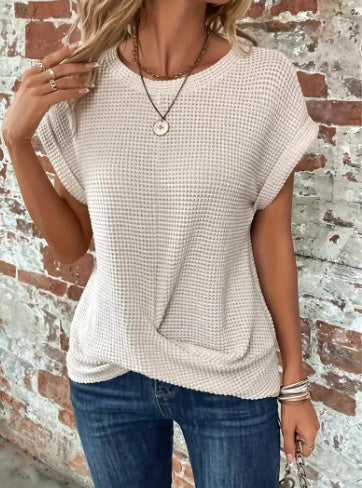 Women’s Short-Sleeve Waffle Knit Top – Lightweight, Casual Comfort - The Dock Drop