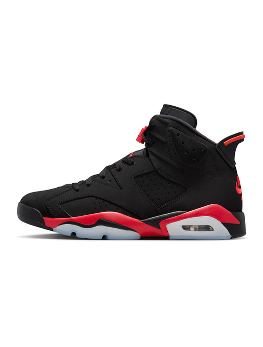 Black and red high-top sneaker on a white background
