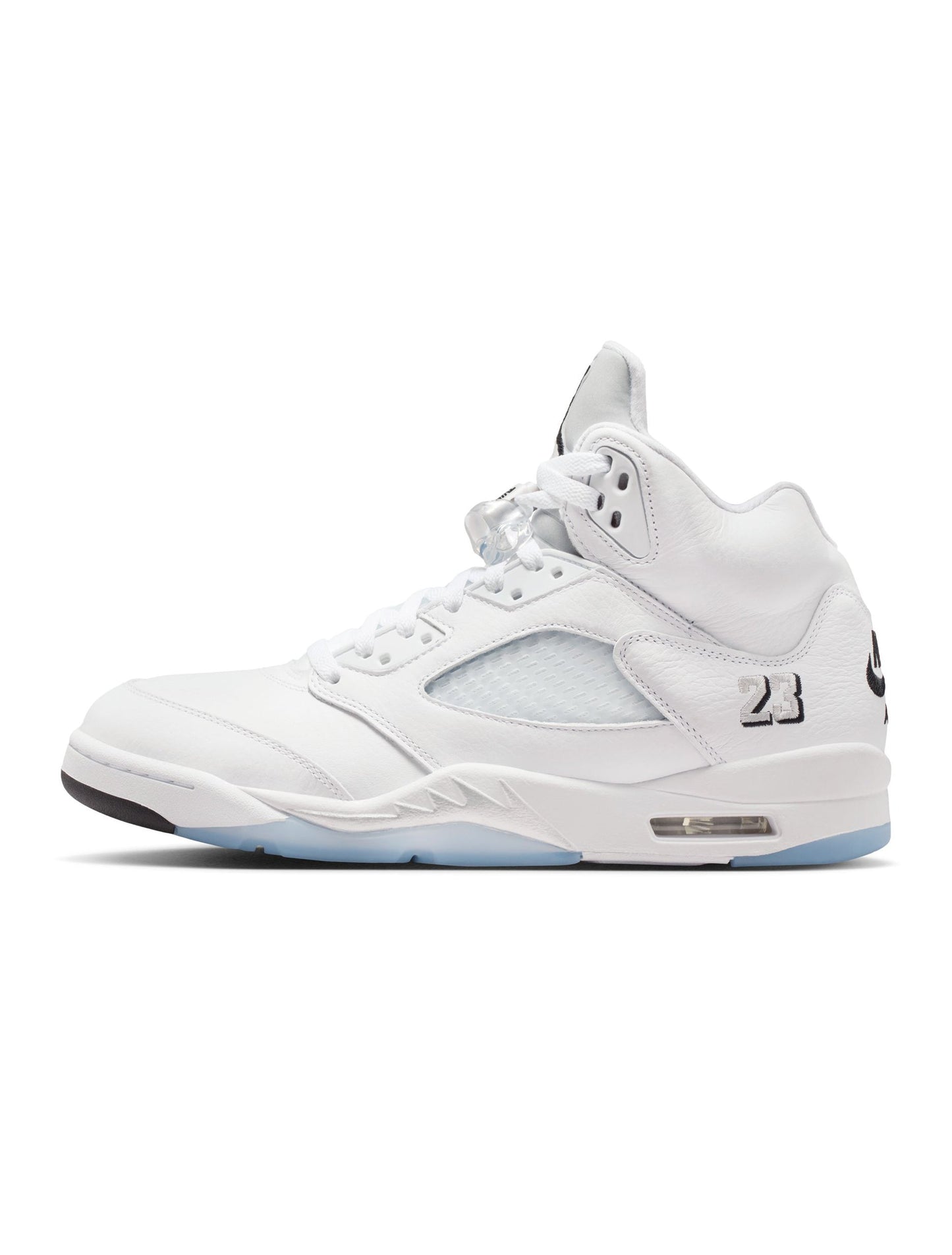 White sneaker with black accents on a white background