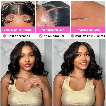 Body Wave Lace Front Bob Wig – Glueless Pre-Plucked Human Hair