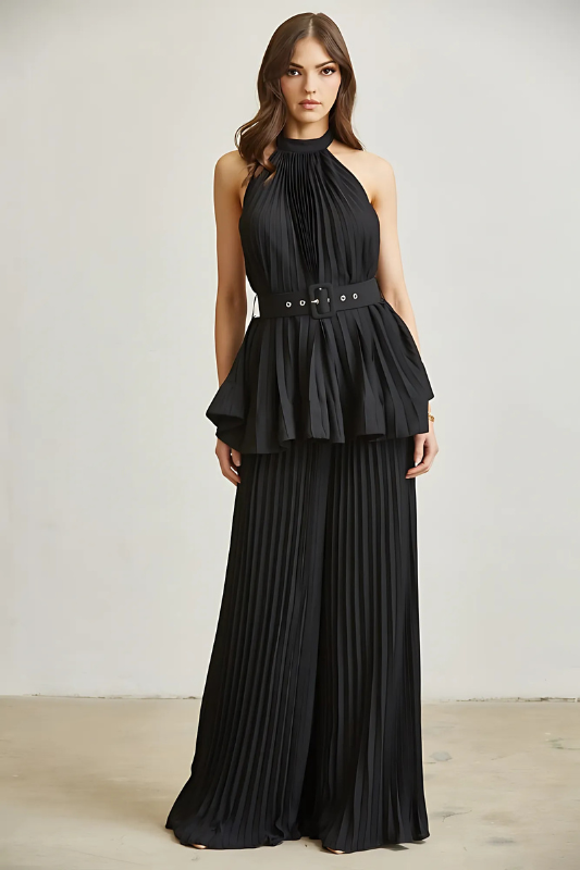 Midnight in Monaco Chiffon Pleated Pant Set