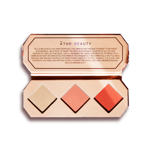 Athr Beauty makeup palette with three colors on a white background