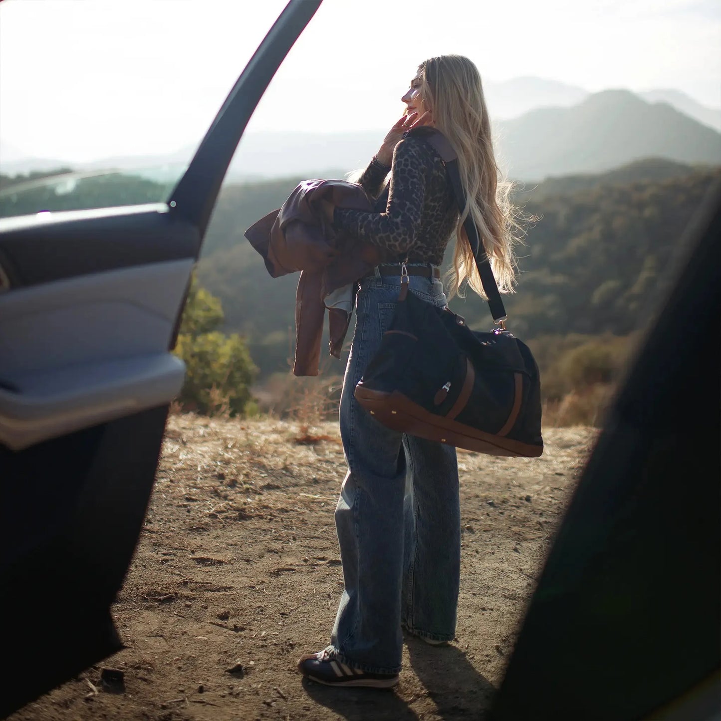 Luxe Journey 30L Twill and Vegan Leather Weekender Duffel Bag