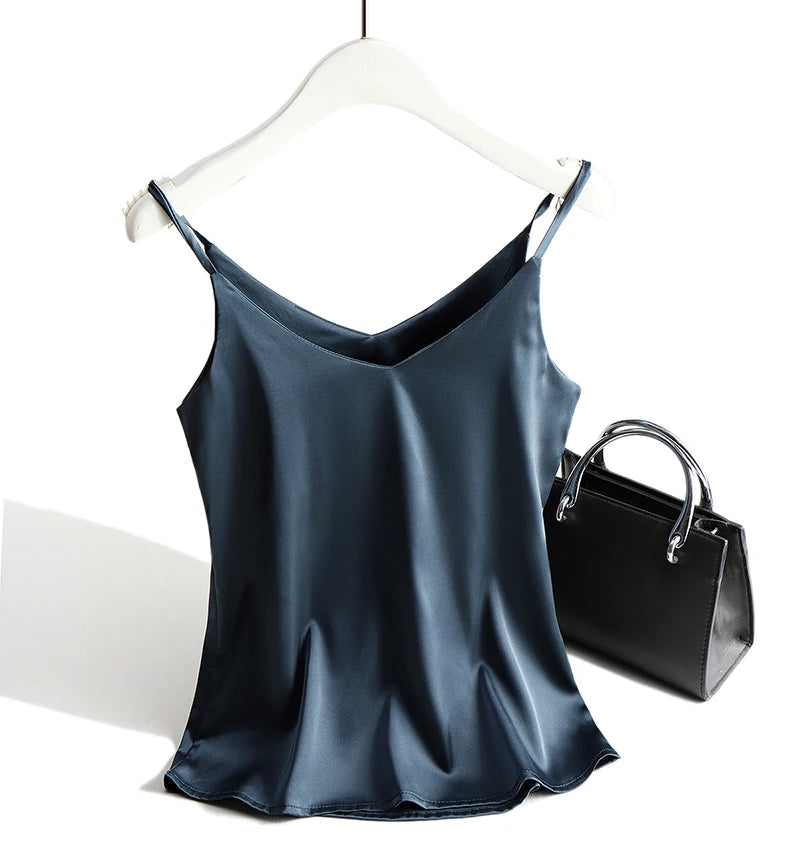 Women's Satin V-Neck Cami Top – Lightweight, Travel-Ready Style