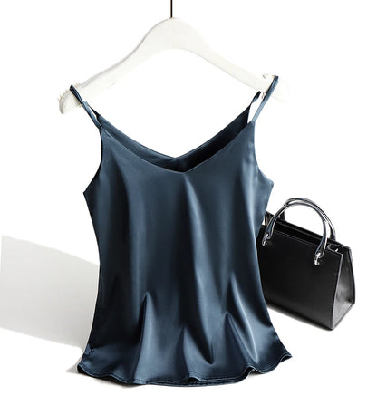 Women's Satin V-Neck Cami Top – Lightweight, Travel-Ready Style