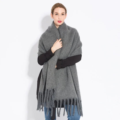 Women’s Plaid Winter Scarf – Soft Warm Tassel Shawl Wrap, Oversized