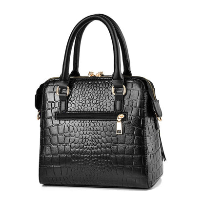 Women’s Croc-Pattern Faux Leather Shoulder Bag – Tassel Detail Handbag