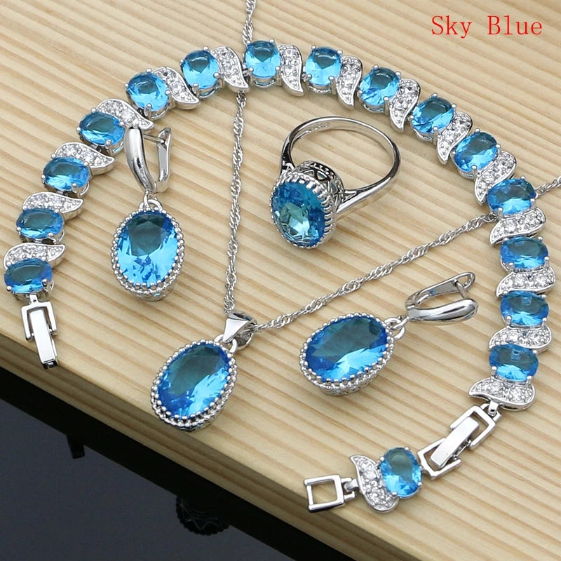 Women’s Sterling Silver Zircon Jewelry Set – Necklace, Earrings, Bracelet & Ring