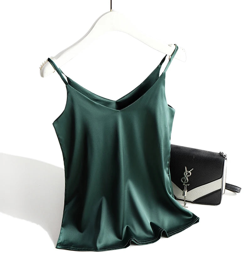 Women's Satin V-Neck Cami Top – Lightweight, Travel-Ready Style