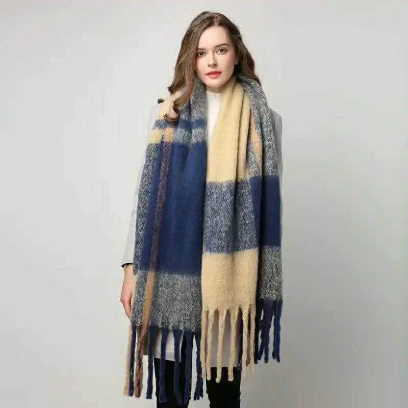 Women’s Plaid Winter Scarf – Soft Warm Tassel Shawl Wrap, Oversized