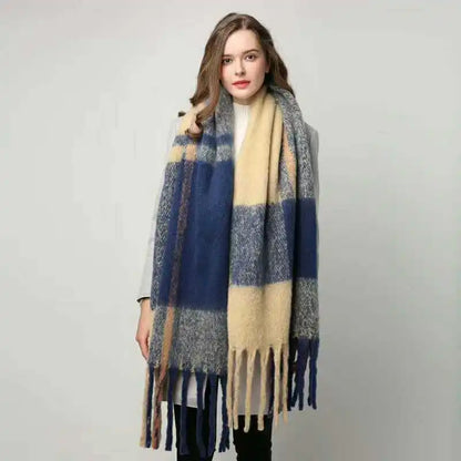 Women’s Plaid Winter Scarf – Soft Warm Tassel Shawl Wrap, Oversized