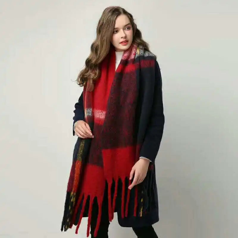 Women’s Plaid Winter Scarf – Soft Warm Tassel Shawl Wrap, Oversized
