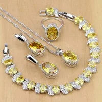 Women’s Sterling Silver Zircon Jewelry Set – Necklace, Earrings, Bracelet & Ring