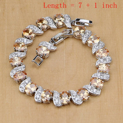 Women’s Sterling Silver Zircon Jewelry Set – Necklace, Earrings, Bracelet & Ring