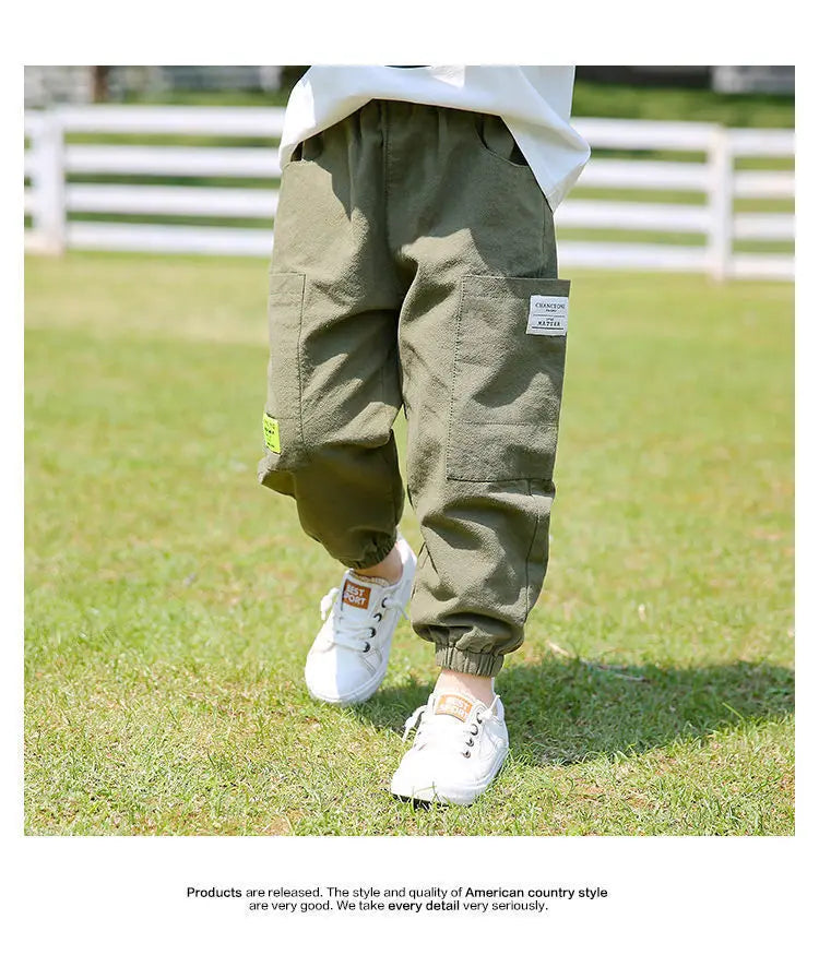 Kids’ Cotton-Linen Harem Pants – Breathable Cargo Joggers