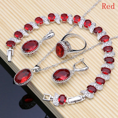 Women’s Sterling Silver Zircon Jewelry Set – Necklace, Earrings, Bracelet & Ring