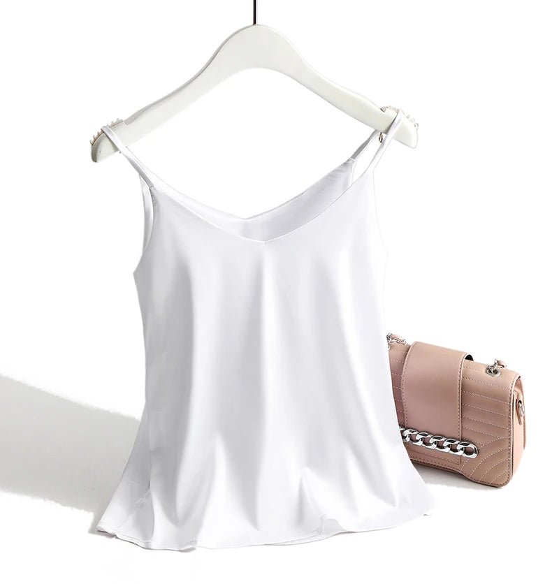 Women's Satin V-Neck Cami Top – Lightweight, Travel-Ready Style