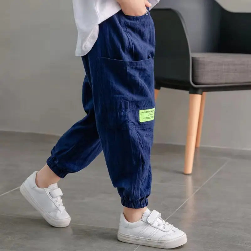 Kids’ Cotton-Linen Harem Pants – Breathable Cargo Joggers