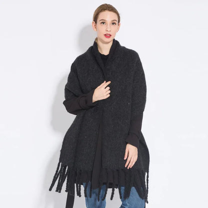 Women’s Plaid Winter Scarf – Soft Warm Tassel Shawl Wrap, Oversized