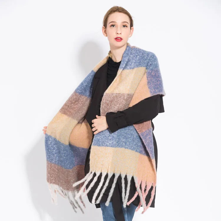 Women’s Plaid Winter Scarf – Soft Warm Tassel Shawl Wrap, Oversized