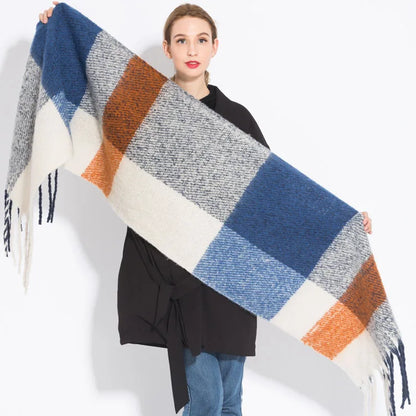 Women’s Plaid Winter Scarf – Soft Warm Tassel Shawl Wrap, Oversized