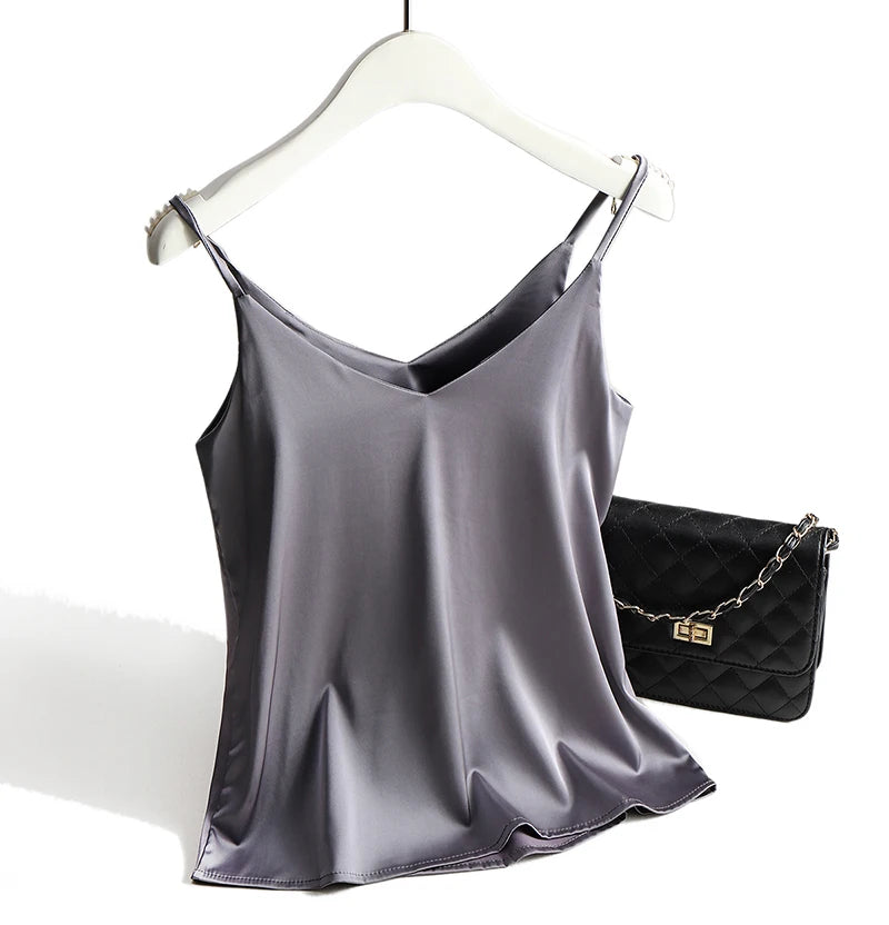 Women's Satin V-Neck Cami Top – Lightweight, Travel-Ready Style