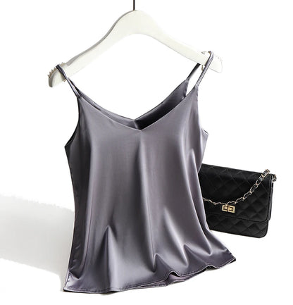 Women's Satin V-Neck Cami Top – Lightweight, Travel-Ready Style