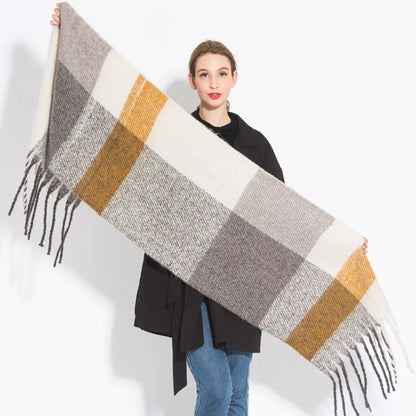 Women’s Plaid Winter Scarf – Soft Warm Tassel Shawl Wrap, Oversized